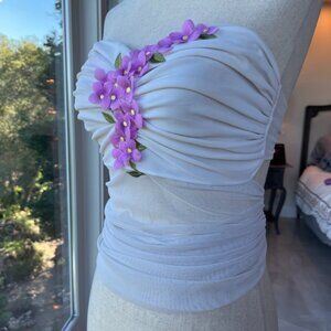 BNWT Ema Savahl Couture flower appliqué mesh top, One Size Fits All